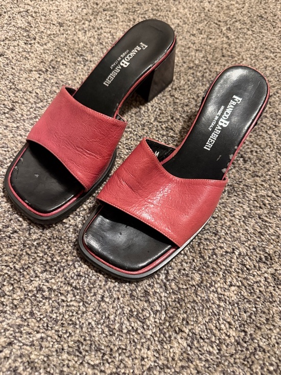 Franco Barbieri Shoes - Franco Barbieri Red Leather Slide Mules with Block Heel